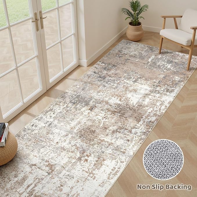 LOONGRUG Runner Rug 3x8 Washable Non-Slip Kitchen Neutral Modern Rug | Abstract - Image 3