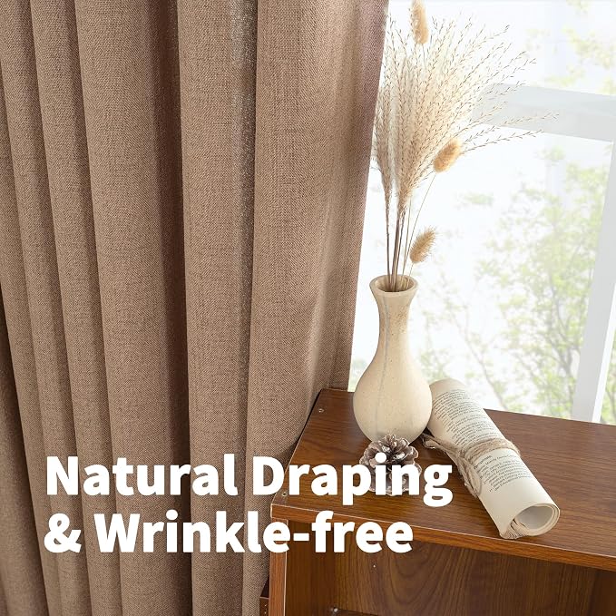 Mocha Brown Linen Semi Sheer Curtains 52 X 63 Inch Length - Image 6