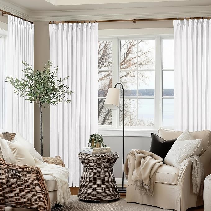 Snow White Pinch Pleat Semi Sheer Linen Curtains W70xL90 1 Panel | Light - Image 7