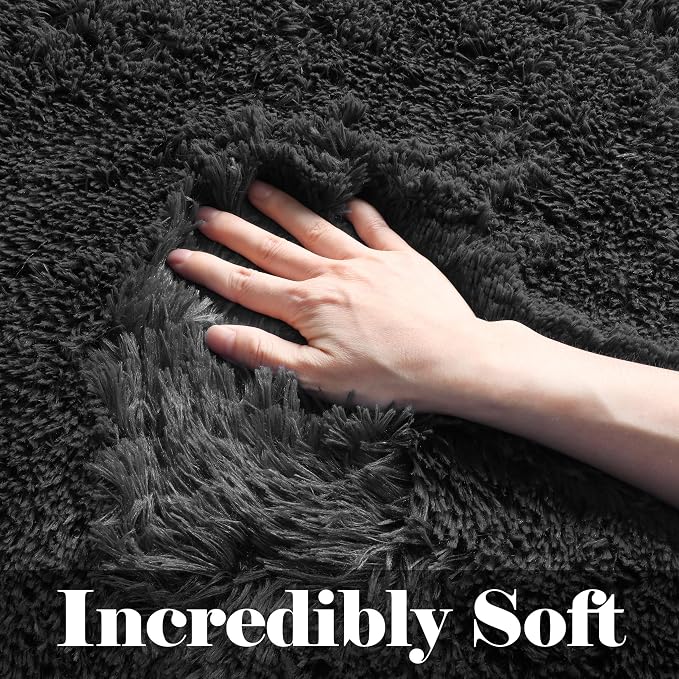 Black 8x10 Area Rugs for Living Room, Large Fluffy Shag Bedroom Rug, Ultra Soft - Image 2