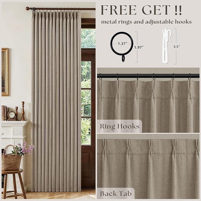 Deep Flax Greige Pinch Pleated 100% Blackout Linen Curtains 90 Inch Length | - Image 5