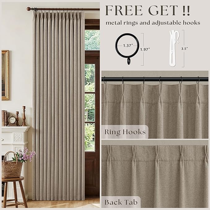 Dark Flax Pleated Blackout Burlap 126 Inch Long Linen Curtains | Pinch Pleat - Image 5