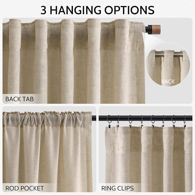 Taupe Burlywood Linen Curtains for Living Room 126 Inches Long Light Filtering - Image 2