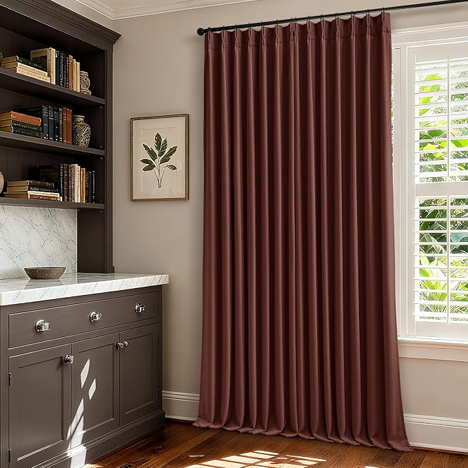 Brick Brown Pinch Pleated Blackout Linen Curtains 120 Inches Long | 100% Black - Image 8