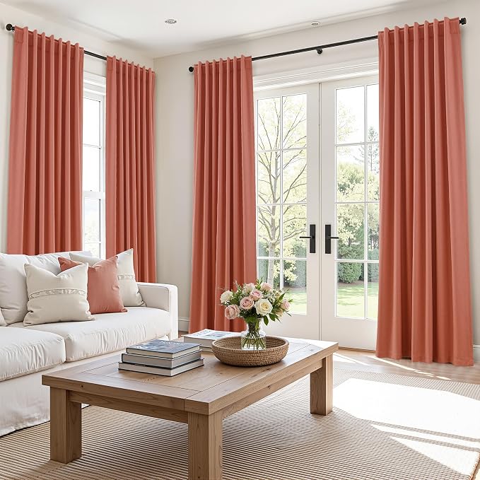 Coral 100% Blackout Linen Curtains 120 Inch Length 2 Panels Set - Image 9