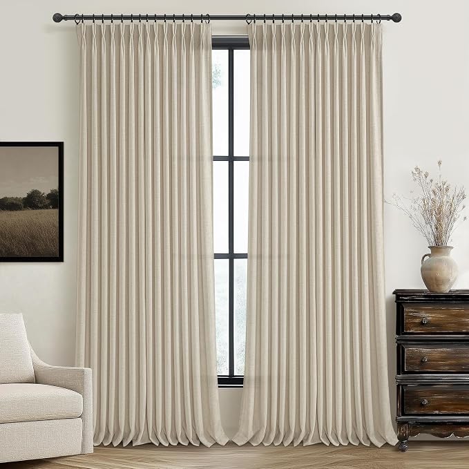 PleatedDrapes Warm Beige Burlap 95 Inch Curtains 2 Panel Set by PleatedDrapes