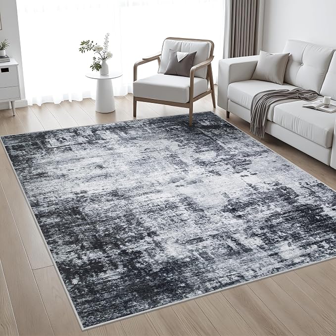 Area Rug Living Room: 5x5 Modern Washable Soft Carpet Dark Black | - Image 2