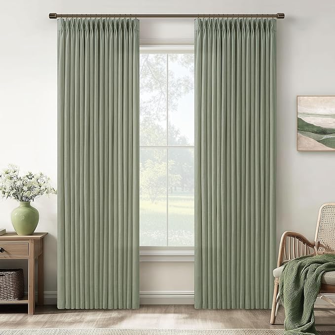 Sage Green Pinch Pleat Light Filtering Linen Curtains 50Wx84L | Pleated Flax by Twodrapes