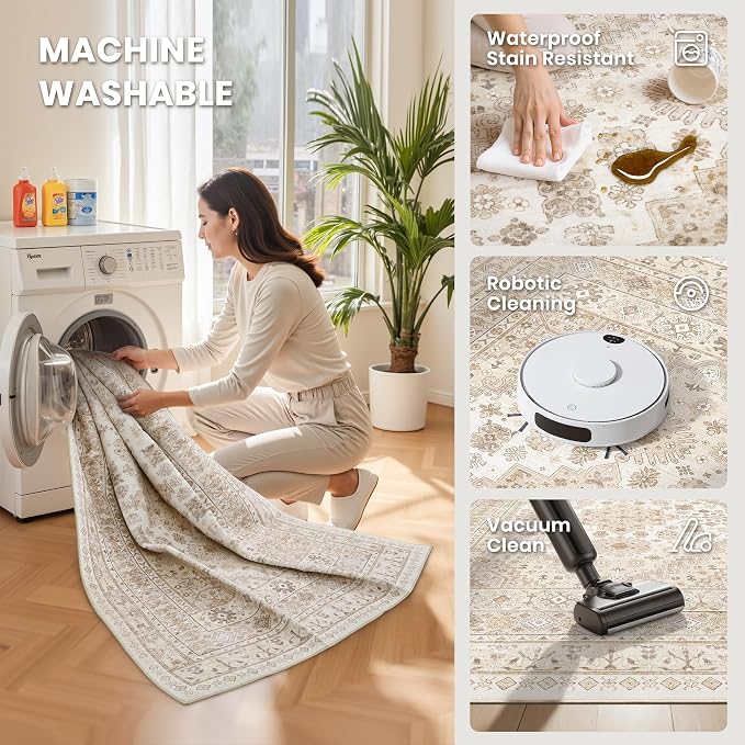 5x8 Area Rugs for Living Room, Large Washable Rug, Dining Room, Low Pile - Image 5