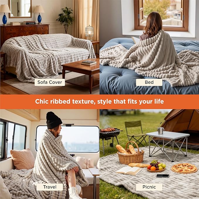 Bedsure Soft Cal Size Blanket for Bed Beige 102"x96" | Birthday Gifts for Women - Image 4