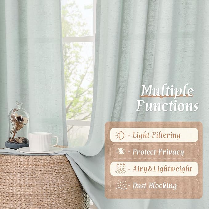 Light Filtering Linen Curtains 63 Inch Length - Image 4
