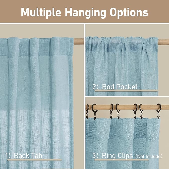 Semi Sheer Window Linen Curtains 54 Inch, 2 Panels, 34 x 54 Inch | Light - Image 3