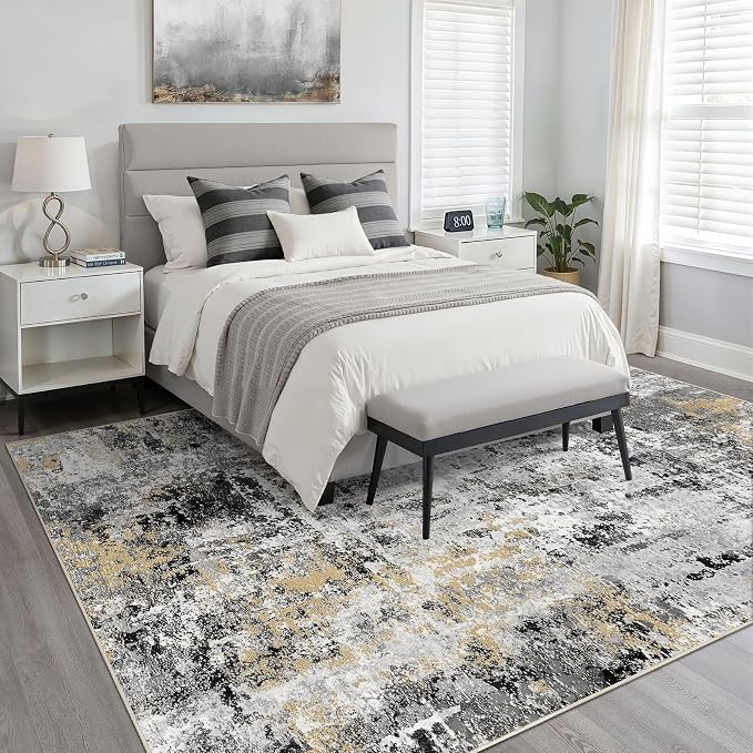 LOONGRUG 6x8 Area Rug Washable Neutral Modern Living Room Rugs Black Gold | - Image 3