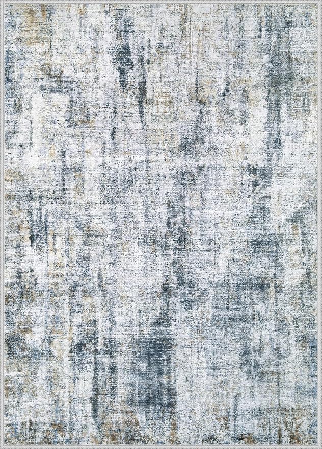 9x12 Area Rugs Washable Rug: Abstract Neutral Rugs Modern Non Slip Area Rug - Image 9