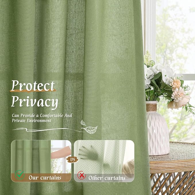 72 inch Length Green Semi Sheer Linen Curtains - Image 5