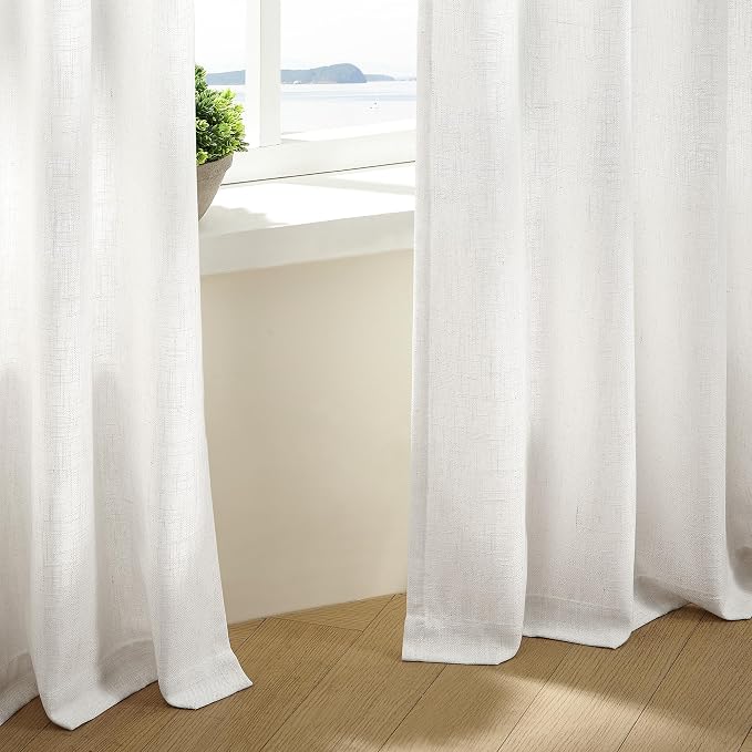 Beige White Linen Curtains Pinch Pleated 84 Inches Long 2 Panels | Pleat - Image 7