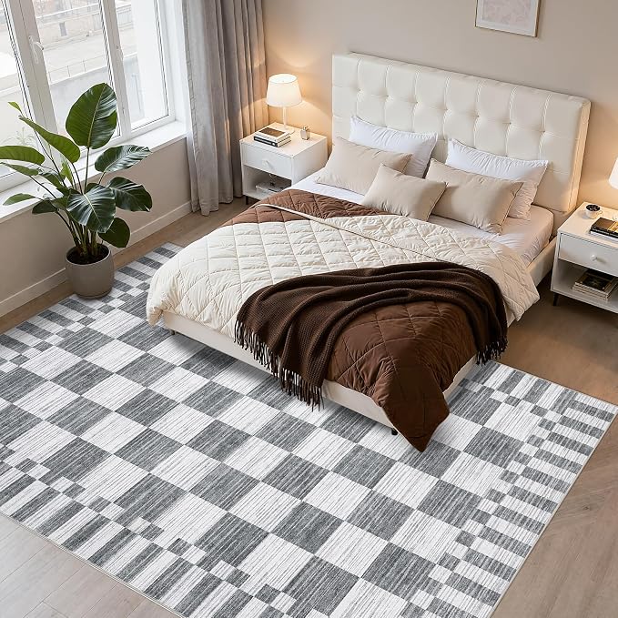 GarveeHome Grey Checkered Rug 5x7 Area Rugs Washable Living Room 5x7 Rug | - Image 10