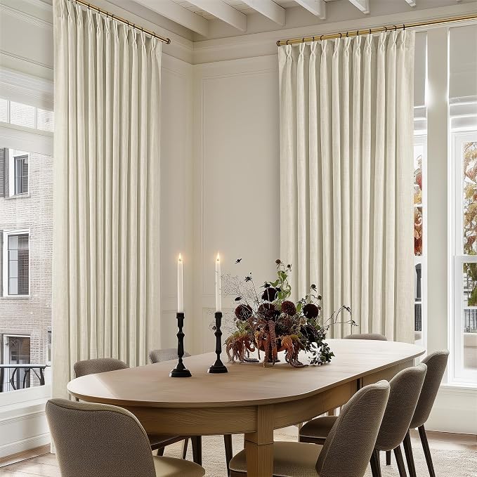 Pinch Pleated Extra Wide Beige Linen Curtain 84 Inches Long 70 Wide 1 Panel | - Image 8
