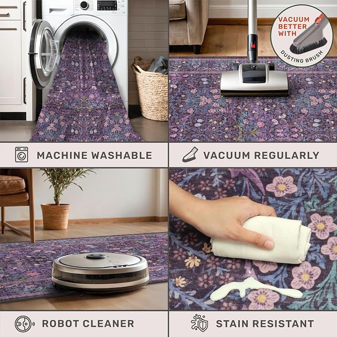 Washable Plum Purple Runner Rug 2x6 - Image 4