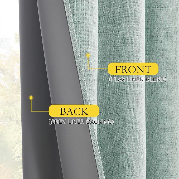 NICETOWN Seafoam Green Bedroom Full Blackout Linen Curtain Panels, Thick - Image 7