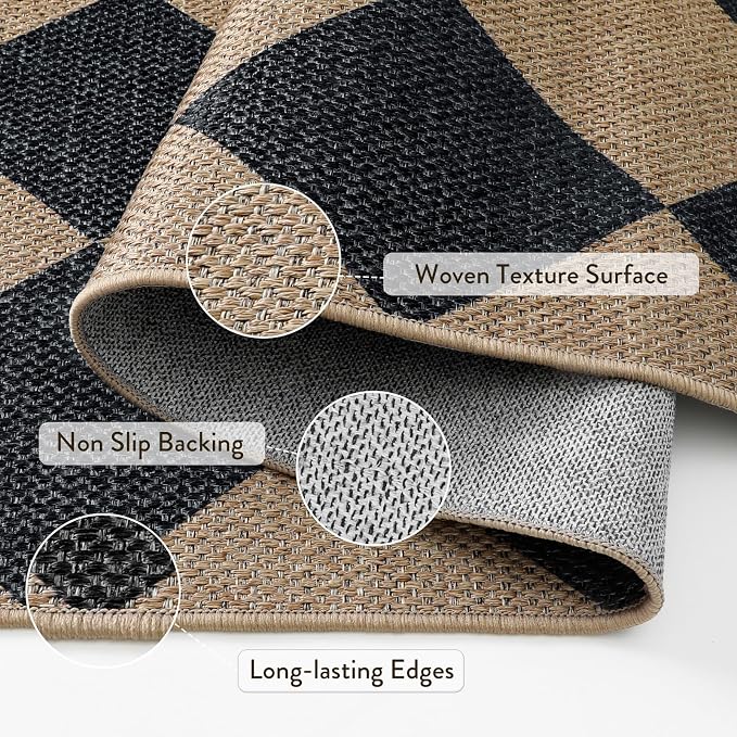 Lahome Checkered Easy Jute Outdoor Patio Rug, 6x9 Living Room Rugs Washable | - Image 5