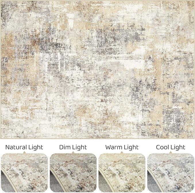 LOONGRUG 3x5 Rug Washable Neutral Modern Abstract Soft Rug Grey Gold | Stain - Image 9