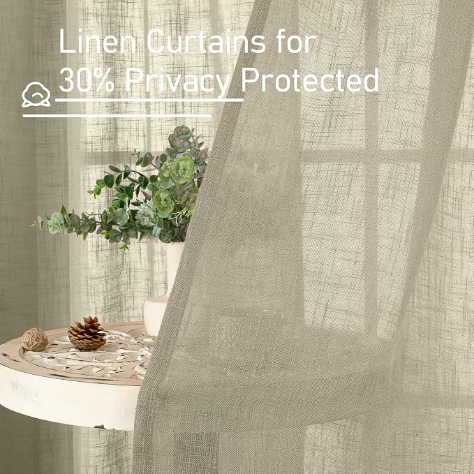 40 Inch Length Linen Curtains for Small Windows Over Silk 2 Panels | Semi Sheer - Image 5