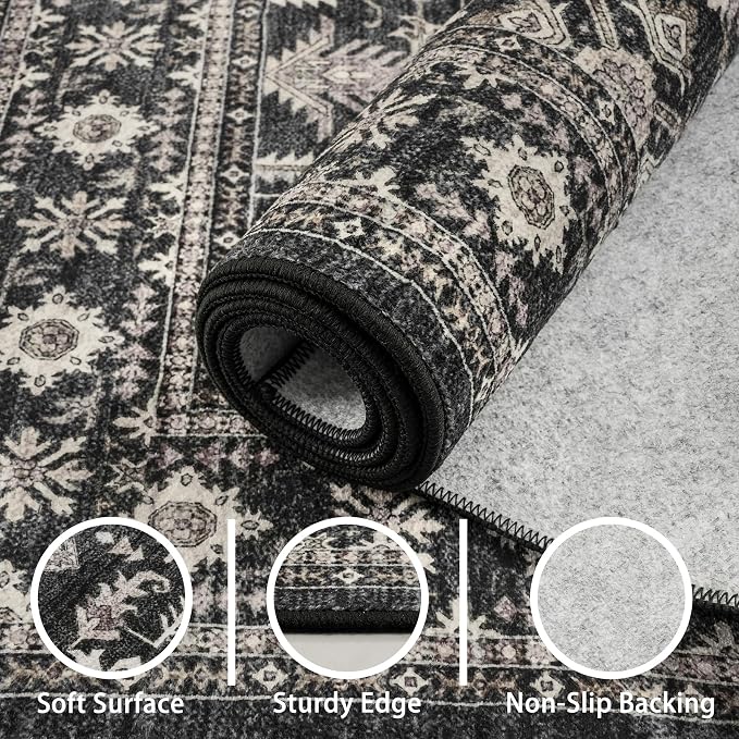 Grey Area Rug 6x9 for Living Room Bedroom | Low Pile; Non Slip;Machine - Image 6