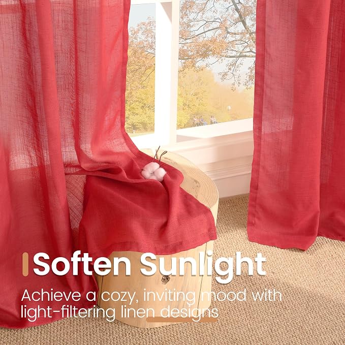 BGment Red Linen Curtains 54 Inch Length - Image 5