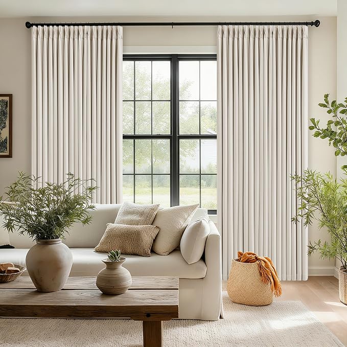 94 Inch Natural Blackout Linen Pinch Pleated Curtains 2 Panels | 100% Black Out - Image 8