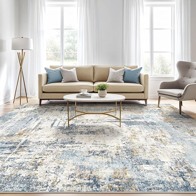 LOONGRUG 6x9 Area Rugs Washable Neutral Modern Living Room Rug Blue | Abstract - Image 5