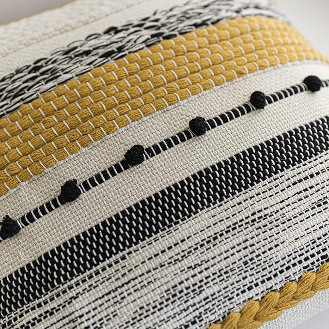 Boho Decorative Throw Pillow Cover 22x22 Square Yellow Mustard Accent - Image 3