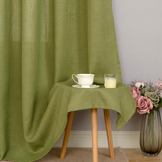 Moss Green Semi Sheer Linen Curtains - Image 8