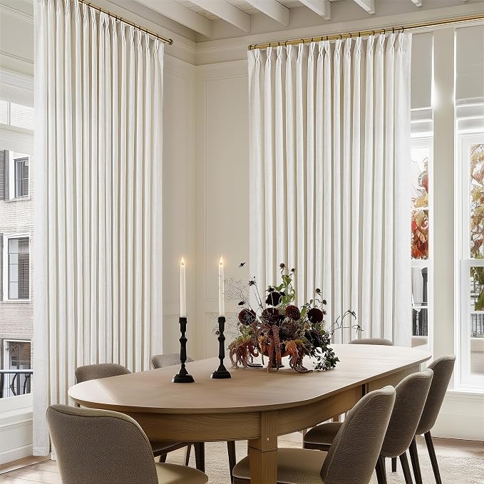 Natural Extra Wide Pinch Pleat 100 x 102 Inch Linen Curtains | Cream Ivory - Image 7
