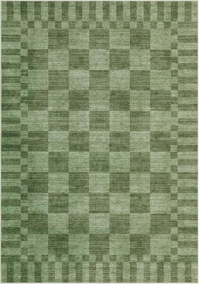 GarveeHome Moss Green Checkered Rug 6x9 Area Rugs Living Room Washable Rug | - Image 5