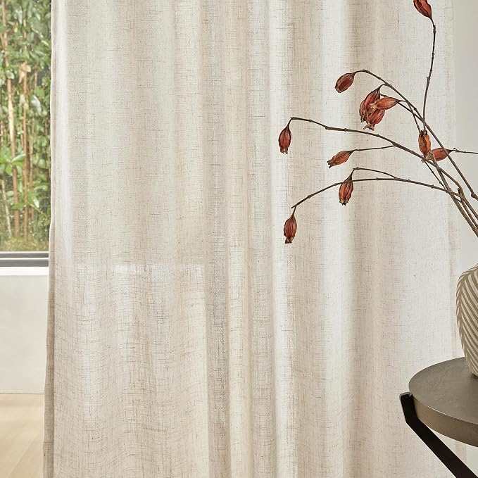 MYSKY HOME Country Curtains for Sliding Glass Door, Back Tab Semi Sheer Curtain - Image 4