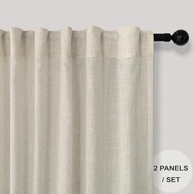 Beige Curtains 72 Inch Length for Living Room 2 Panels Set Back Tab Rod Pocket - Image 2