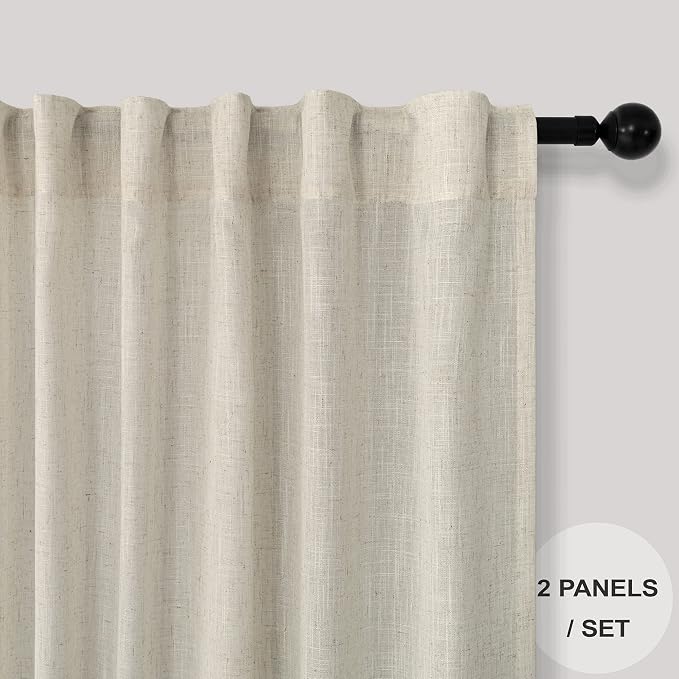 Beige Linen Curtains 38 Inch Width - Image 2