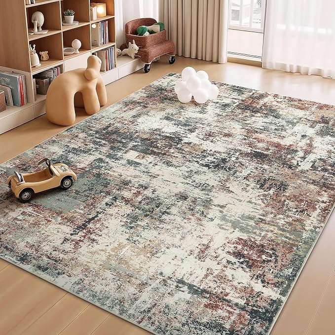 Rugflix 8x10 Area Rugs for Living Room, Washable Rust Brown Green Large Rug | - Image 8