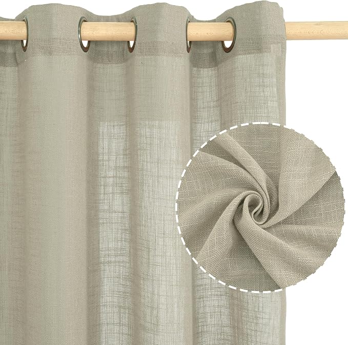 Oatmeal Sheer Linen Curtains for Living Room 2 Panels Set, 95 Inch Light - Image 2