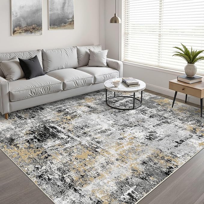 LOONGRUG 6x8 Area Rug Washable Neutral Modern Living Room Rugs Black Gold | - Image 5