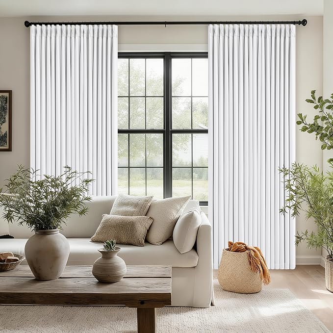 Snow White Pleated Linen 100% Blackout Curtains 105 Inches Long | Pinch Pleat - Image 9
