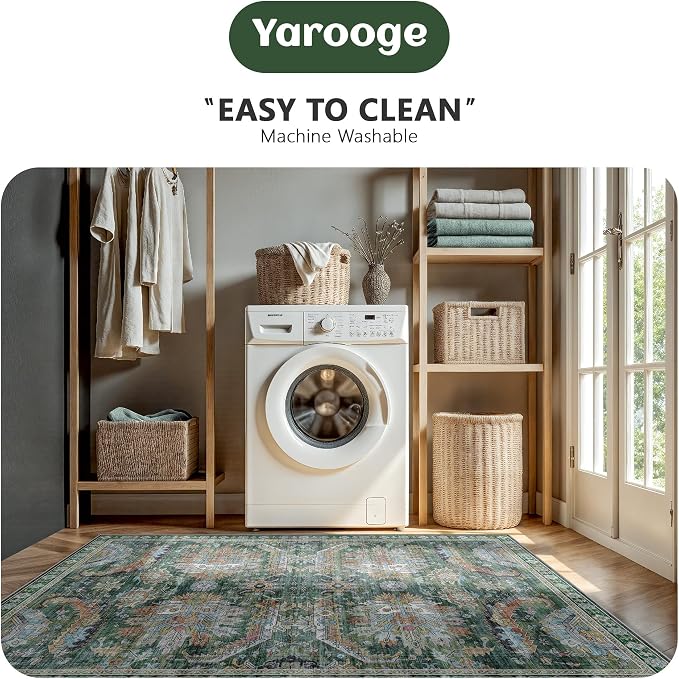 9x12 Area Rug, Vintage Retro Soft Washable Rug, Non-Slip Low Pile Rugs - Image 5