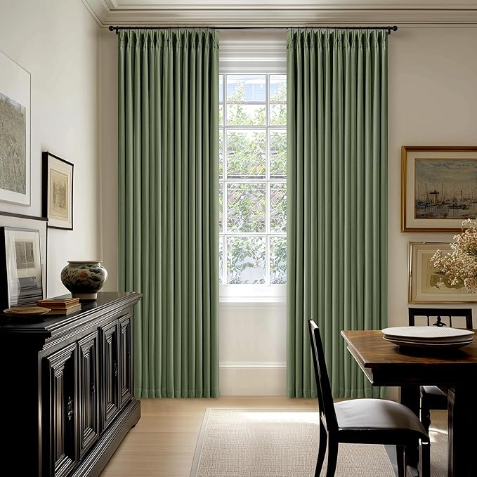 84 Inch Olive Green Linen Pinch Pleated Blackout Curtains Dual Layer | 100% - Image 8