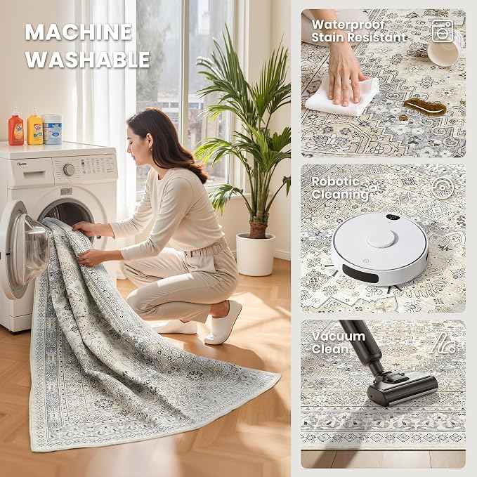5x7 Area Rugs for Living Room, Large Washable Rug, Dining Room, Low Pile - Image 5