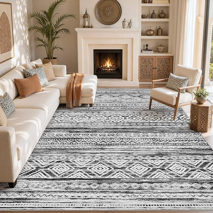cotiled 10x13 Area Rugs Washable Boho Living Room Rug White/Black | Solve by COTILED