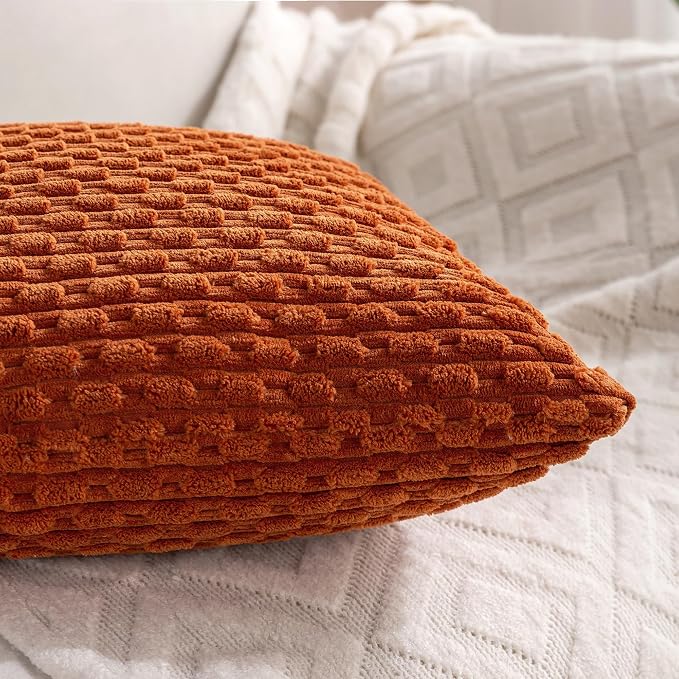 Set of 4 Yellow Rust Aqua Decorative Throw Pillow Covers 24x24 Inch Corduroy - Image 7