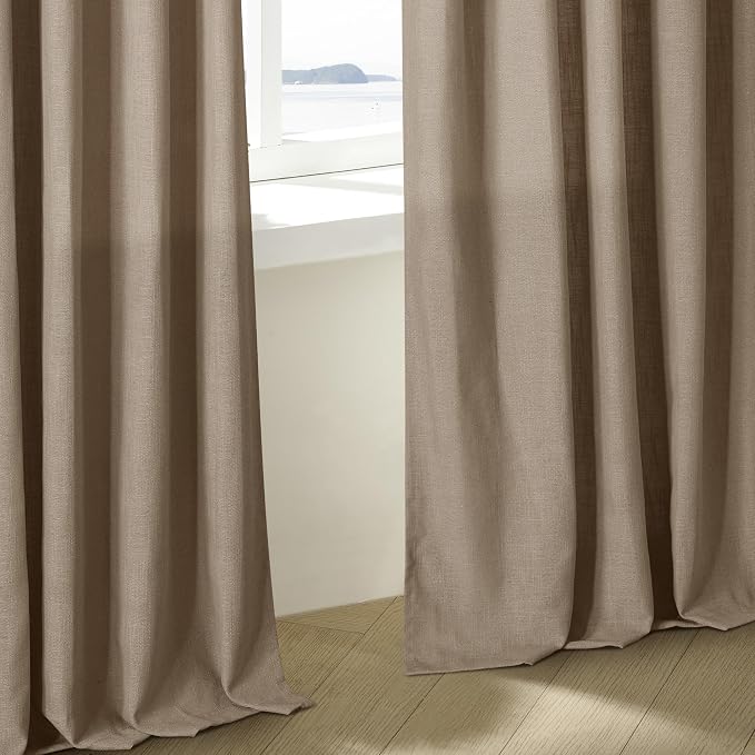 Farmhouse Semi Sheer Light Brown Pinch Pleat Linen Curtains 112 Inches Long | - Image 9