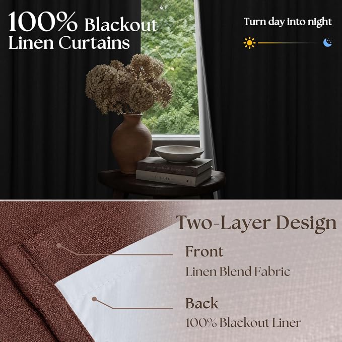 Maroon Blackout Pinch Pleated Linen Curtains 105 Inches Long | Thermal Insulted - Image 2