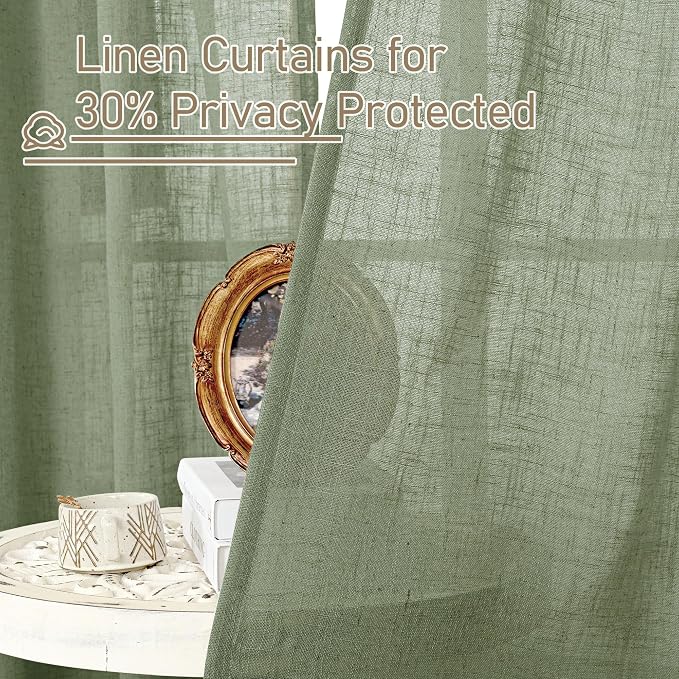 Sage Green Linen Curtains 48 Inch Length 2 Panels, 34 x 48 Inch | Semi Sheer - Image 5